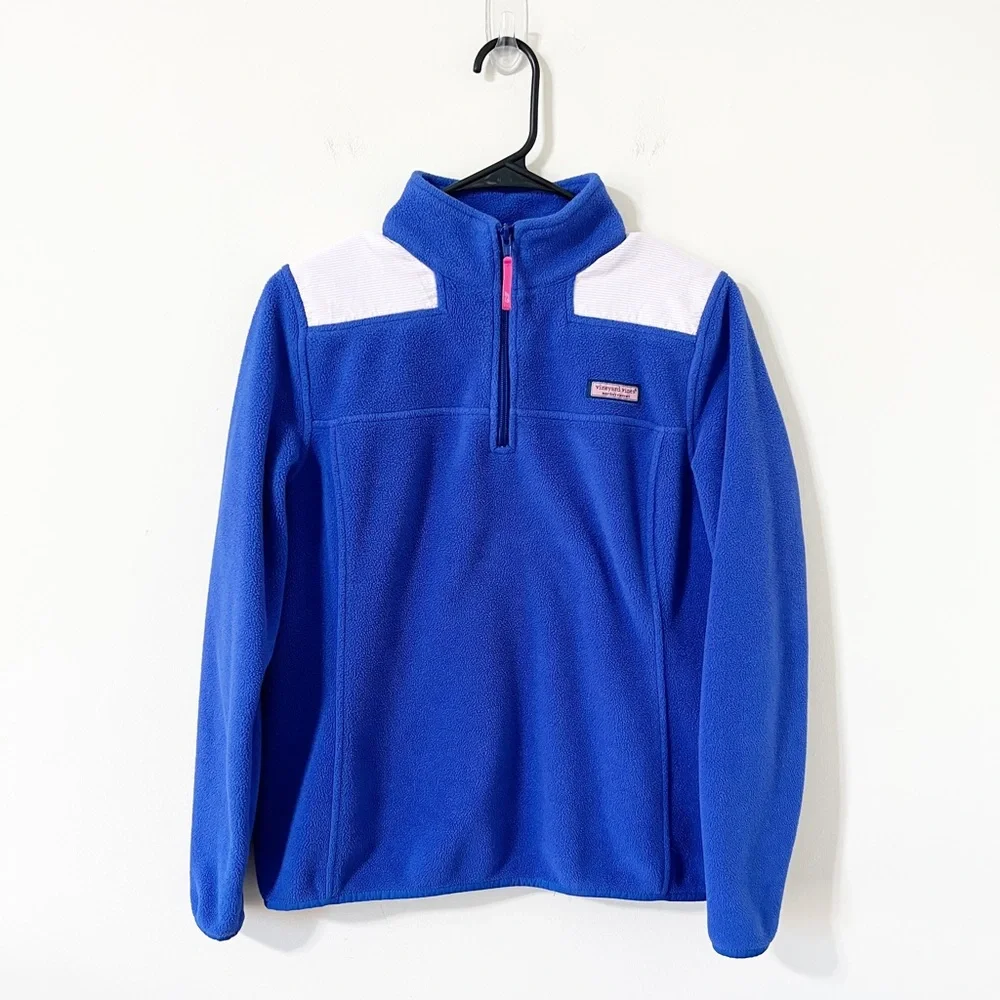 Vineyard Vines Blue Pink Stripe Detail Pullover Fleece Quarter Zip Sweatshirt XS - Picture 1 of 10